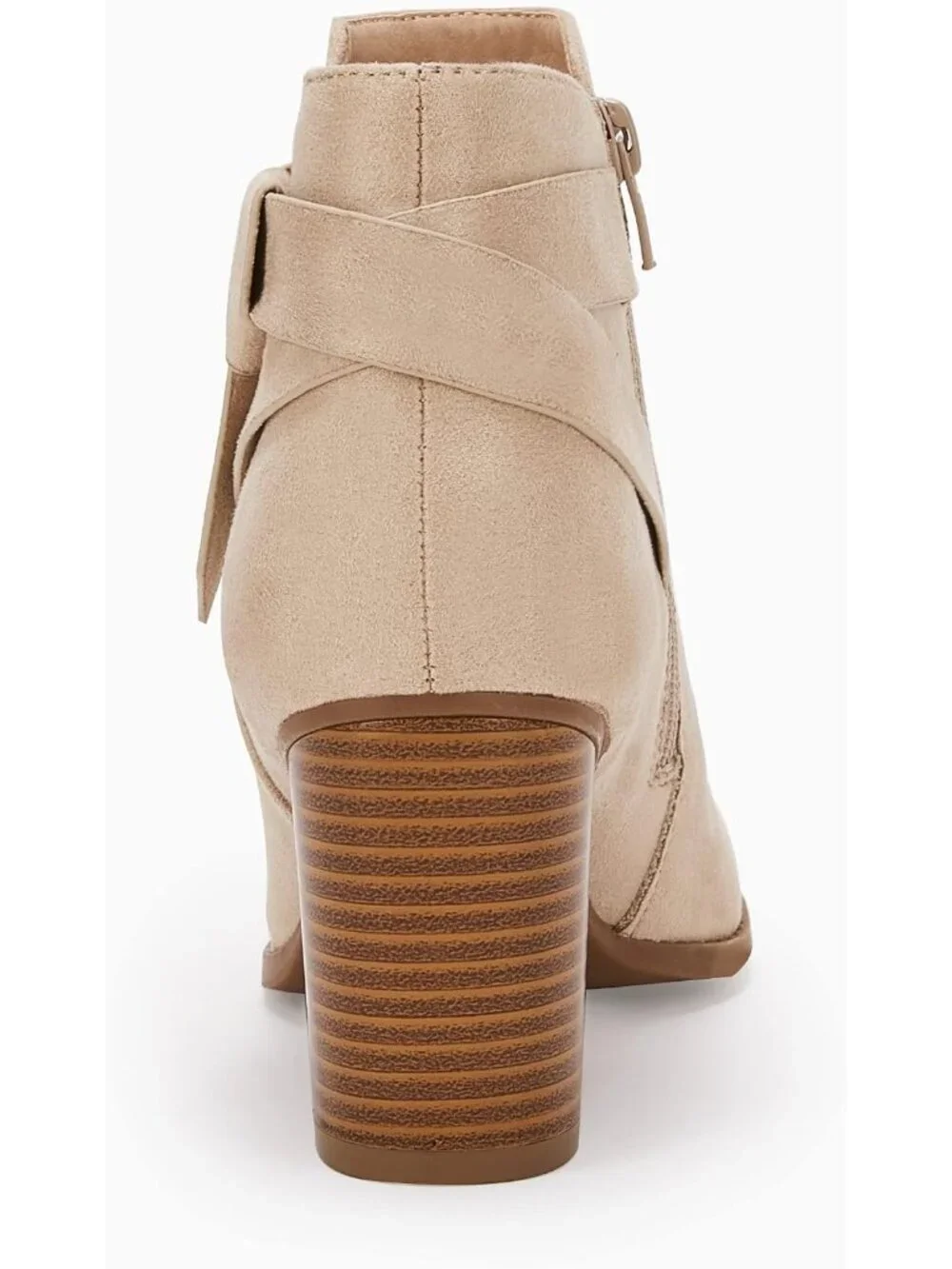 Women's Nude Tie Knot Closed Toe Stacked Heel Chelsea Pump Ankle Boots